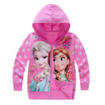 Barn Flickor Frozen Elsa Anna Print Långärmade Luvtröjor Jacka Casual Blixtlås Hooded Sweatshirt Kappa Rose Red 7-8 Years