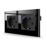 Prise Double Avec Usb 20 W Noir Encastré, Prises En Verre 16 A Avec Usb A Et Type C 157 X 86 Mm, 250 V[MUL213262]