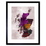 Scotland Map Scottish Clan Tartan Colour Inset Regions Modern Illustration Artwork Framed Wall Art Print 12X16 Inch