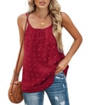 Aokosor Ladies Vests Adjustable Strap Summer Tops for Women Swiss Dot Chiffon Sleeveless Tank Wine Red Size 18-20