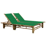 Transat Chaise Longue Bain De Soleil Lit De Jardin Terrasse Meuble D'extérieur Pour 2 Personnes Avec Coussins Bambou Helloshop26 02_0012897