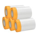 AFASOES 5 Rolls Dust Sheets Roll Plastic Masking Film Rolls Pre-Taped Dust Dust