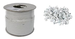 Kontract RG6 100 m Digital Satellite Aerial Cable with 100 Clips - White