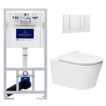 Villeroy & Boch Pack WC Bâti-support + WC sans bride SAT Brevis + Abattant ultra-fin softclose + Plaque blanche (ViConnectBrevis-2)