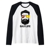 Mens Football Softball Dad Messy Hair Beard Football Softball Dad Raglan Baseball Tee