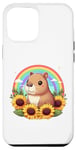 Coque pour iPhone 14 Pro Max tournesols arc-en-ciel capybara animal en peluche mignon capybara