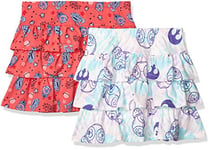 Amazon Essentials Disney | Marvel | Star Wars | Frozen | Princess Girls' Knit Ruffle Scooter Skirts, Pack of 2, Red/White/Star Wars/Tie Dye, 9 Years