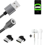 Câble de données + écouteurs pour Oppo Ace2 a. USB de type C et Micro-USB