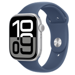 Apple Watch Series 10 (GPS) • Aluminiumboett silver, 46 mm • Sportband denim – S/M