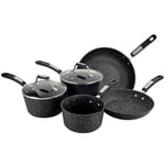 Scoville NEVERSTICK 5 Piece Cookware Set, Non Stick Pots and Pans Set, 16cm Milk Pan, 18cm/20cm Saucepans with Lids, 26cm Frying Pan and 28cm Wok, Suitable for All Hobs, Aluminium, Non Toxic, Black