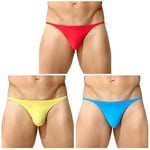 Casey Kevin Men's Sexy Thong Underwear Low Rise G String for Male,CK3013-Red/Yellow/Blue(3 Packs) M