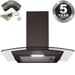 SIA 60cm Curved Glass Black Chimney Cooker Hood Kitchen Extractor & 3m Ducting