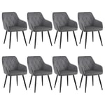 WOLTU Chaises Salle à Manger Lot de 8, Fauteuil Salon, Chaise Scandinave, Chaise de Cuisine en Velours, Assis Rembourré avec Accoudoirs et Dossier, Pieds en Métal, Gris Foncé, BH352dgr-8