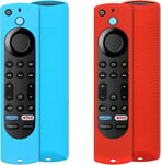 Lot De 2 Coques En Silicone Compatibles Avec Firestick 4K Max/Insignia/Pioneer/Fire Tv 4/Omni(Qled) Series Alexa Voice Remote Amelioree Avec Cordon(Rouge Et Bleu)