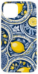 iPhone 15 Plus Italian Blue Tiles Pattern With Lemons Cover Majolica Art Case