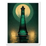 Art Deco Lighthouse Great Gatsby Moonlight Emerald Art Print Framed Poster Wall Decor 12x16 inch