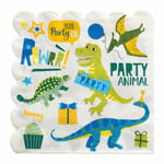 Pappersservett Dinosaurie 33x33cm 16-pack Grön