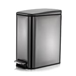 GONICVIN Bathroom Bin, Stainless Steel Pedal Bin Waste Bin with Lids, Slow Drop Closing Slim Rubbish Bin Pedal Waste Basket for Bathroom, Kitchen, and Office (10L, Black)