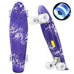 WeSkate Mini Cruiser Skateboard rétro complet 22" 55 cm avec planche en plastique et roulettes LED clignotantes, planche de cruiser avec roulettes lumineuses LED pour adultes, enfants, garçons, filles