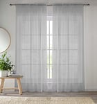 Enhanced Living Silver Voile Curtains for Living Room Panel Pair - 57 Wide x 54 Drop - Plain Woven Slot Top Sheer Curtains (57"x54") 145x137cm