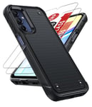 LeYi for Samsung A15 Phone Case, Phone Cover-Samsung Galaxy A 15 4G/5G with 2 Pack Tempered Glass Screen Protectors, Heavy Duty Hard PC Textured Shockproof Back Case Black