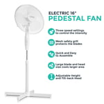 16" Oscillating Electric Pedestal Cooling Fan Standing Stand Extendable Tower UK