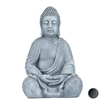 Relaxdays Statue de Buddha Figurine de Bouddha décoration Jardin Sculpture céramique Zen 50 cm, Gris Clair, grisclair