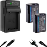 Lot de 2 batteries de rechange pour NP-FW50 [1080 mAh] + chargeur pour Alpha 7 7II 7R 7S II 55 5000 6300 6500 / NEX-6 NEX-7 NEX-F3 / DSC RX10 IV // ZV-E10