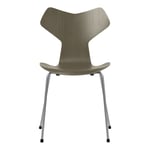 Fritz Hansen - Grand Prix 3130 Olive Green Färgad Ask/Silver Grey - Ruokapöydän tuolit - designer_arne_jacobsen - Vihreä - Metalli/Puu