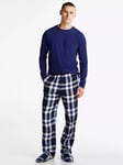 Tommy Hilfiger Long Sleeve Check Trousers Pyjama Set & Slippers, Blue Ink /Midi Blue