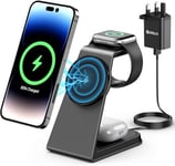 3 in 1 Mag-Safe Wireless Charging Station,Aluminum Alloy Magnetic 15W Fast Charger Stand Compatible with iPhone 16/15/14/13 Series,Apple Watch Series,Airpods 3/2/pro