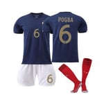 () Qatar Fotbolls-VM 2022 Frankrike Hem Pogba #6 Fotbollströja Herr T-shirts Set Barn Ungdom Adult L?175-180cm?