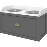 Gamelle double chien chat - porte-gamelles surélevé rangement 2 en 1 - tiroir, 2 gamelles - acier inox. mdf gris blanc