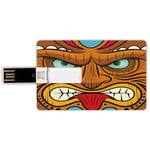 4G USB Flash Drives Credit Card Shape Tiki Bar Decor Memory Stick Bank Card Style Cartoon Style Angry Looking Tiki Warrior Mask Colorful Icon Totem Culture Decorative,Multicolor Waterproof Pen Thumb