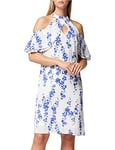 Amazon Brand - TRUTH & FABLE Women's Chiffon Dress, Multicolour (White/Blue Floral), 10, Label:S