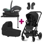 Cybex Pack poussette trio Balios S Lux Black moon + nacelle Cot coque Aton B2 Steel Grey avec base