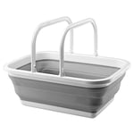 Galicja Grand panier à linge pliable compact - Panier à linge en plastique - Grand panier à linge - Panier à linge en plastique - Blanc et gris - 38 cm x 28,5 cm x 14 cm