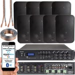 1600W Multi Zone Bluetooth Sound System | 8 Channel HiFi Matrix Amplifier Amp Kit | 8x 200W Black Wall Mount Speakers | Powerful Loud Wireless Music Streaming | Bar Restaurant Pub Club Audio | Alexa