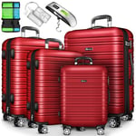 tillvex® Set de valise de voyage 4 tailles avec pèse-bagages, sangles de valise & étiquette de bagage | Coque rigide 4 roulettes | Valise à roulettes avec serrure TSA | Trolley Set de Bagages S M L XL