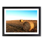 Landscape Hay Bales on a Field No.3 Modern Framed Wall Art Print, Ready to Hang Picture for Living Room Bedroom Home Office Décor, Black A2 (64 x 46 cm)