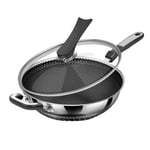 Poêle À Frire sans Fumée Poêle Antiadhésive pour Wok Acier Inoxydable - Wok Multifonction À Fond Plat Résistant Aux Rayures Wok À Induction Robuste, (Taille: Petit) Usage Domestique