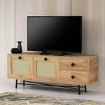 Dmora - Meuble TV Hebe, Buffet de Salon, Armoire Basse pour TV, Base Murale de Rangement, 140x40h60 cm, Chêne et Noir