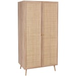 Sweeek - Armoire cannage et effet bois 2 portes avec étagère et tringle - Hauteur 179.5cm