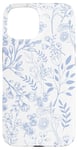 Coque pour iPhone 15 Toile bleue et blanche Motif floral