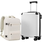 COOLIFE Cabin Suitcase 55X40X20cm and Cabin Backpack 20L(40X25X20cm) Set for EasyJet Airlines Carry on Hand Cabin Luggage Travel Bag Hard Shell Suitcase with TSA Lock (White, 55 x 40 x 20cm -Set 2pcs)