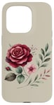 Coque pour iPhone 15 Pro Rose bordeaux et feuillage floral rose poudré