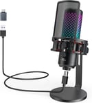 Gaming Microphone, Micro Usb À Condensateur Rgb Pour Pc, Handy, Ps4 & Ps5, Mit Support Anti-Vibrations & Filtre Anti-Pop, Per Jeux, Streaming, Asmr, Podcasts,Youtube,Twitch,Tiktok-Tout Métal