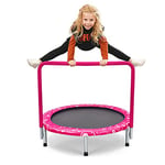 COSTWAY Mini Trampoline Enfants Pliable 92 cm avec Housse de Sécurité Matelassée et Poignée Recouverte pour Intérieur Charge maximale 150 KG (Rose)