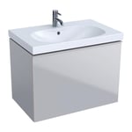 Meuble bas pour lavabo Geberit Acanto,avec un tiroir, un tiroir à l'anglaise et siphon: Largeur 74cm, Hauteur 53.5cm, Profondeur 47.5cm, sable gris /