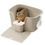 Feandrea Cat Litter Box, Extra Large Litter Box with Hide Sides, Includes Litter Catcher Board, Storage Box, Scoop, for Large Cats, Cappuccino Beige PPT003K01